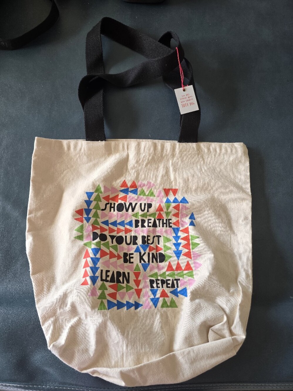 Lisa Congdon Canvas Tote Bag with Colorful Geometric Print - Black Handles